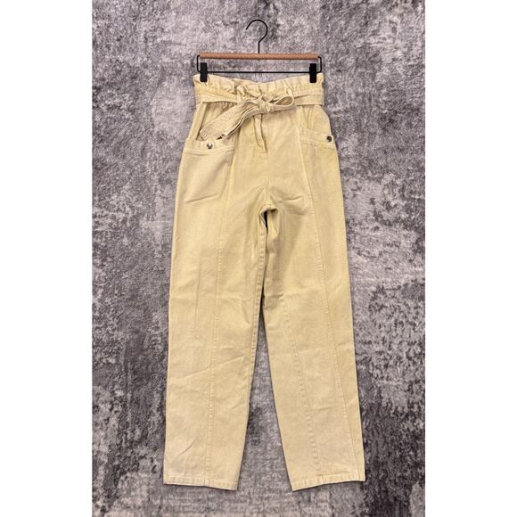 Sea NY Pants 6 Womens High Rise Paperbag Waist Straight Leg Yellow Denim - Picture 1 of 7